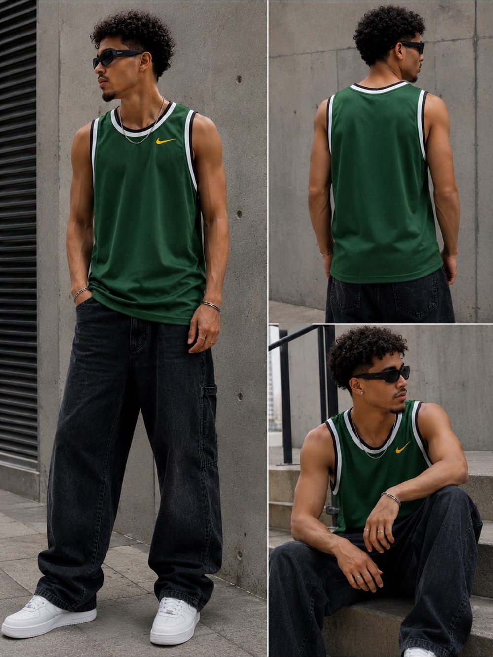 Nike Green Basketball Tank with Yellow Swoosh - XL